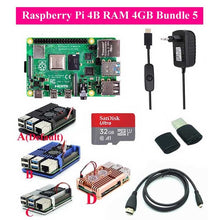 Charger l'image dans la galerie, Original Raspberry Pi 4 Model B Kit + Aluminum Case + Heat Sink + 3A Switch Power + Micro HDMI Option 64 32GB SD Card |Reader