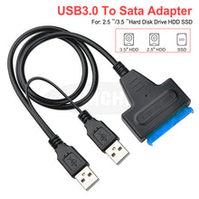 Charger l&#39;image dans la galerie, USB To Sata Adapter Sata USB 3.0 Adapter Sata Cable Suport 2.5inch or 3.5 Inch External SSD HDD Hard Drive Dual USB Sata Cable

