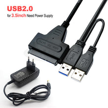 Charger l&#39;image dans la galerie, USB To Sata Adapter Sata USB 3.0 Adapter Sata Cable Suport 2.5inch or 3.5 Inch External SSD HDD Hard Drive Dual USB Sata Cable
