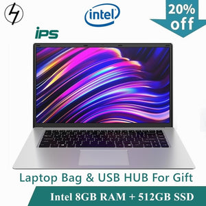 LHMZNIY 15.6 inch Student Laptop 8GB RAM 256GB 512GB SSD Notebook intel J3455 Quad Core Ultrabook With Webcam Bluetooth WiFi
