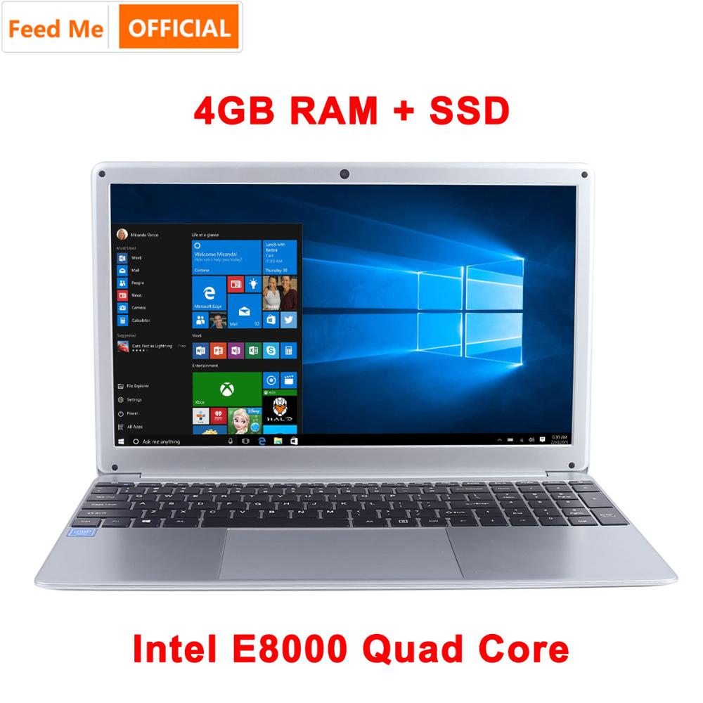 15.6 Inch 1080P Laptop Windows 10 Intel E8000 Quad Core 4GB RAM 64GB 128GB 256GB SSD Notebook with Full Layout Keyboard