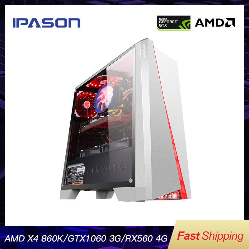 IPASON Office Desktop Computer Gaming Card 1050TI Upgrade GTX 1060 3G/RX560 4G AMD X4 860K RAM D3/D4 8G 120G SSD Cheap Gaming PC