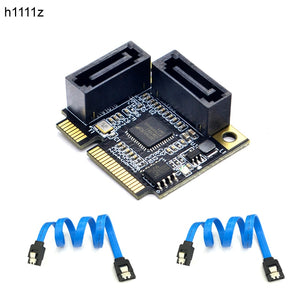 2 Ports Mini PCI-E PCI Express to SATA 3.0 Converter Hard Drive Extension Card with SATA Cable for PC Computer Add On Cards SATA