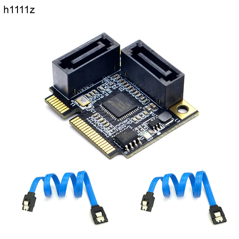 2 Ports Mini PCI-E PCI Express to SATA 3.0 Converter Hard Drive Extension Card with SATA Cable for PC Computer Add On Cards SATA