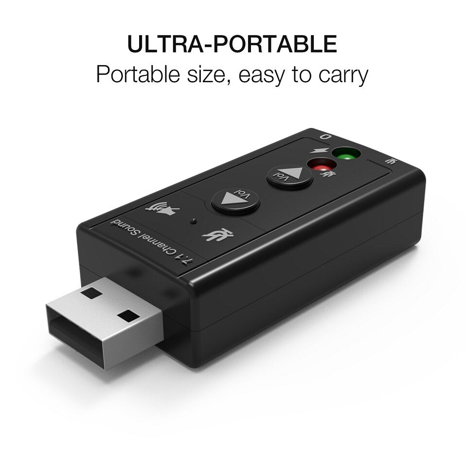 Sound Card USB 2.0 External 7.1 Channel 3D Audio Mini Adapter+Button Control & 3.5mm Earphone MIC Interface
