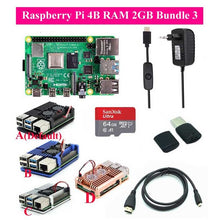 Charger l&#39;image dans la galerie, Original Raspberry Pi 4 Model B Kit + Aluminum Case + Heat Sink + 3A Switch Power + Micro HDMI Option 64 32GB SD Card |Reader
